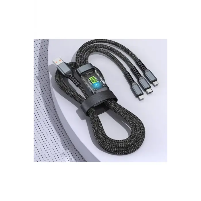 3in1 100w Hızlı Şarj Ve Data Kablosu, 1.2m Halat Örgü Kırılmaz Uç, Usb-c Lightning Micro Uyumlu, Dayanıklı Çoklu Cihaz Şarj Kablosu