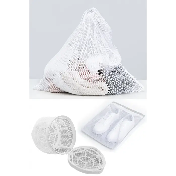 3lü Yıkama File Seti - Ayakkabı Filesi-Plastik Aparatlı Sütyen Yıkama- Çamaşır Yıkama Filesi (336336)