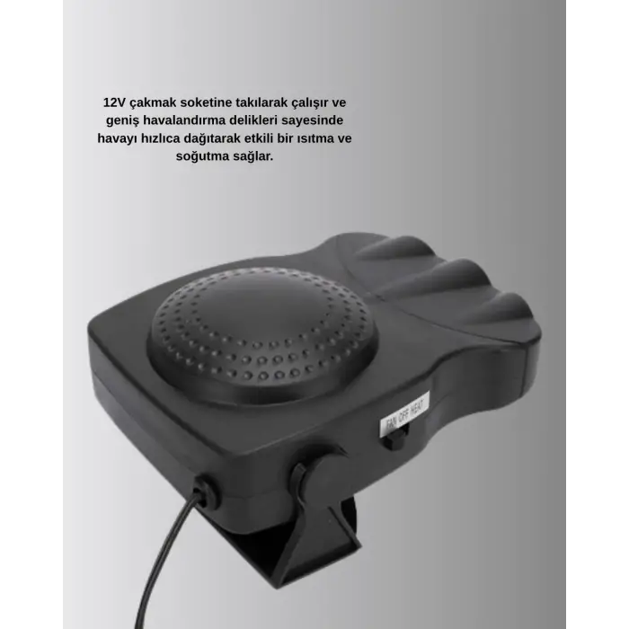 3’ü 1 Arada Araç İçi Isıtıcı ve Fan 150W Güçlü ve 360° Dönebilen Başlıklı