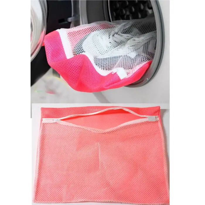 4 Adet 4 Renk  Fermuarlı - Hassas Çamaşır Terlik  Ayakkabı Yıkama Filesi Büyük Boy (336336)