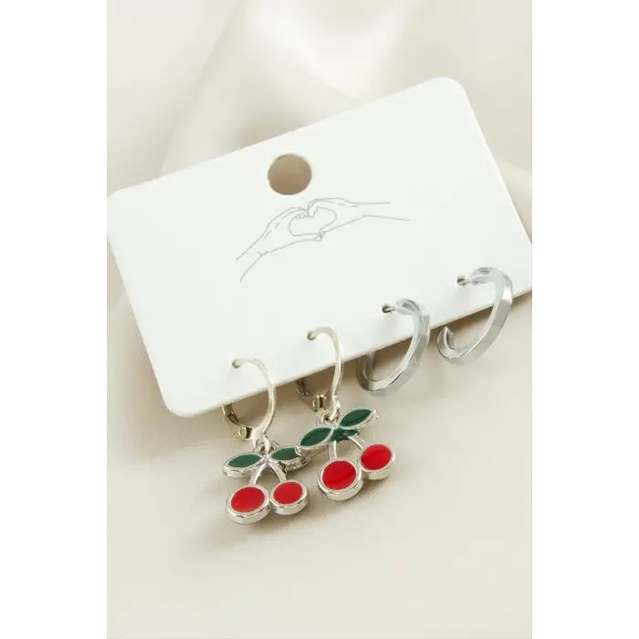 4 Adet Kiraz Mineli Halka Küpe