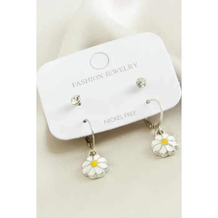 4 Adet Papatya Taşlı Mineli Halka Küpe