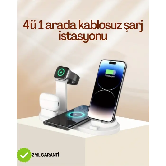 4 Cihazı Aynı Anda Şarj Edebilen Kablosuz Şarj İstasyonu – Çok Yönlü ve Pratik Tasarım