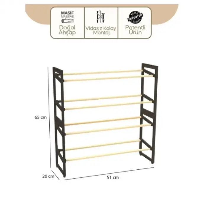 4 Katlı Ahşap Ayakkabılık
