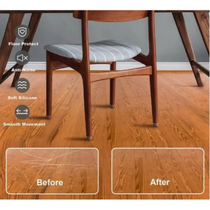 4lü Keçeli Şeffaf Silikon Sandalye Ayak Koruyucu Seti