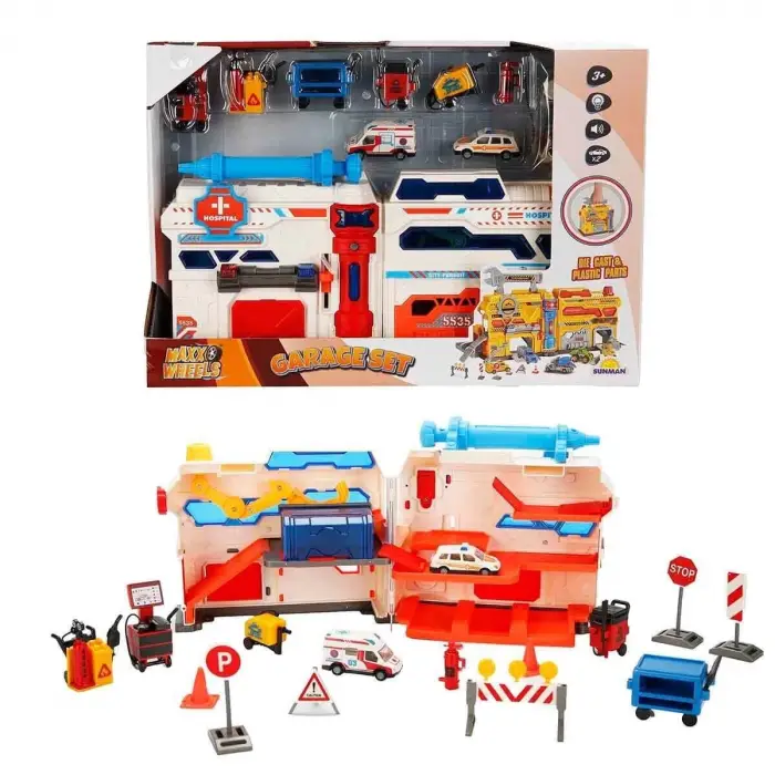 4539 Maxx Wheels Sesli ve Işıklı Garaj Seti İnşaat Garajı -Sunman