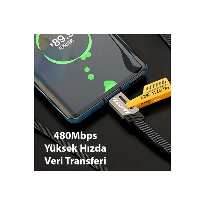 4in1 Type-c 65W to USB-A + Type-c to Lightning 27W Hızlı Şarj Kablosu SİYAH