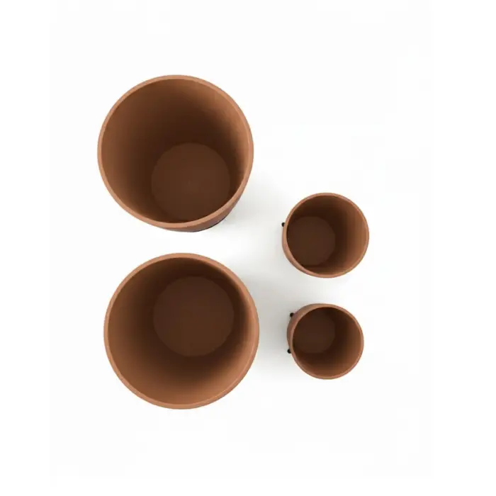 4’lü 3D Modern Kahverengi Vazo Seti Ayaklı Dekoratif Saksı Takımı