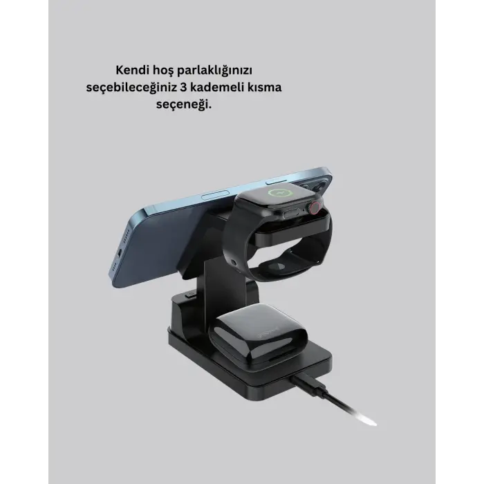 4’ü 1 Arada Kablosuz Şarj İstasyonu – LED Saat Ekranlı, Apple Uyumlu, Akıllı Güvenlik Koruması