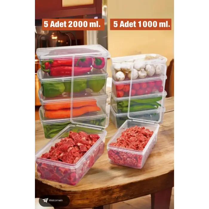 5 Adet 2 Lt. 5 Adet 1 Lt. Kendinden Kapaklı Derin Dondurucuya Uygun Buzluk Saklama Kabı Düzenleyici
