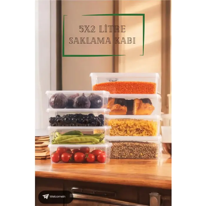 5 Adet 2lt. Kendinden Kapaklı Derin Dondurucuya Uygun Saklama Kabı Düzenleyici (2000 ML)