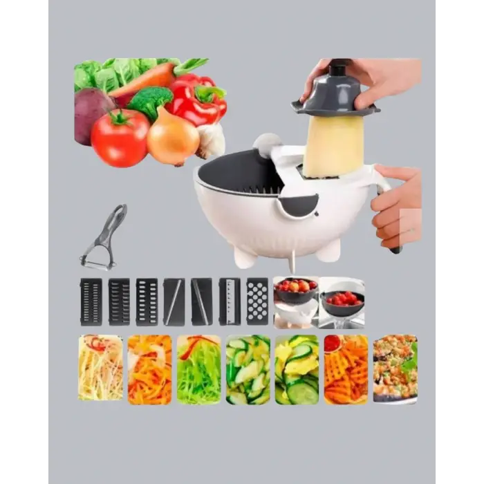 5 Fonksiyonlu Döner Rende Süzgeçli Çok Amaçlı Sebze Doğrayıcı Kaymaz Tabanlı