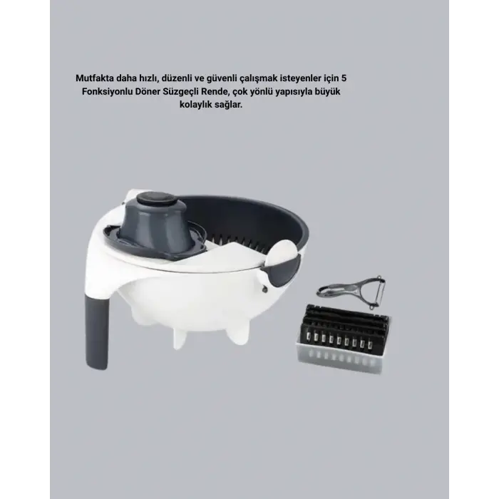5 Fonksiyonlu Döner Rende Süzgeçli Çok Amaçlı Sebze Doğrayıcı Kaymaz Tabanlı