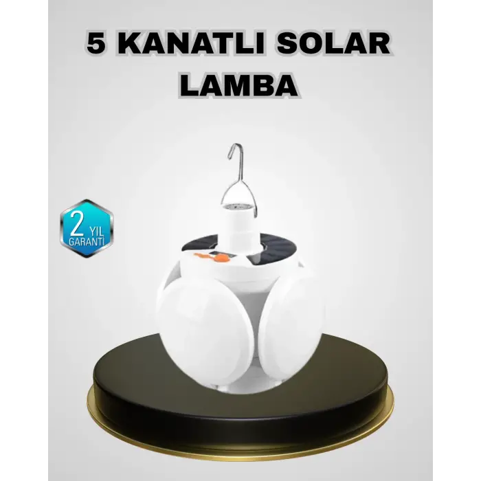 5 Kanatlı Solar Kamp Lambası – USB Şarjlı, Taşınabilir, IP65 Su Geçirmez Bahçe Lambası