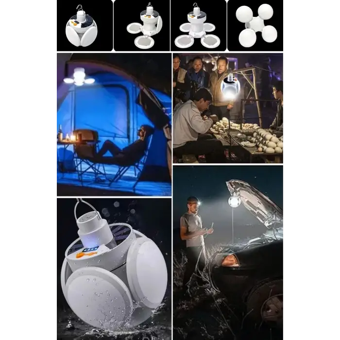 5 Ledli 3 Farklı Işık Modlu Açılıp Kapanabilir Led Kanatlı Güneş Enerjili Solar Aydınlatma Asılabilir Kamp Feneri