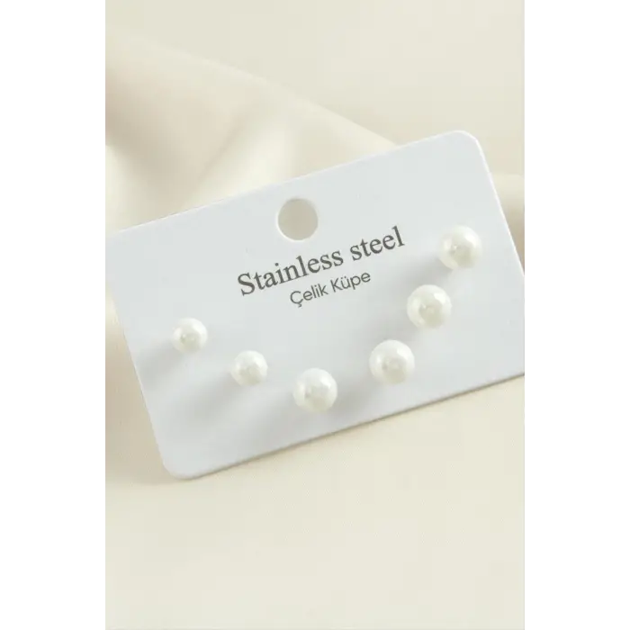 6 Adet Çelik İnci Küpe