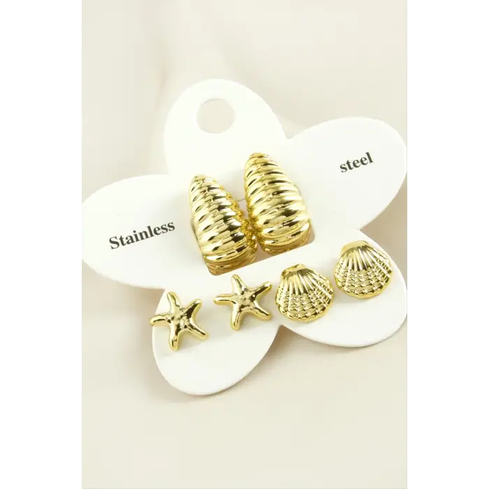 6 Adet İstiridye Trend Metal Küpe