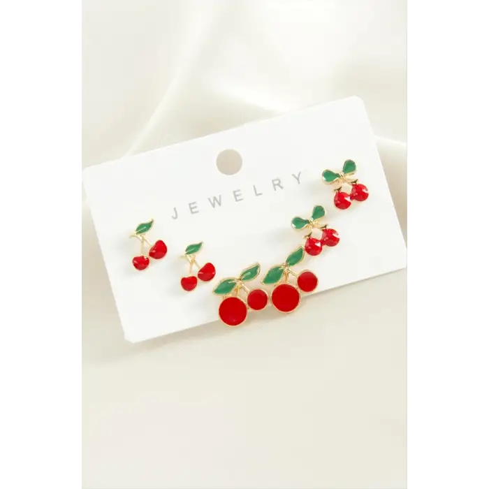 6 Adet Kiraz Mineli Metal Küpe