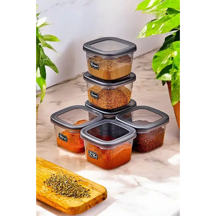 6 Adet Square Antrasit Etiketli Baharatlık Takımı - 550 ml - 6lı Kare 0.55 Lt Etiket Hediyeli