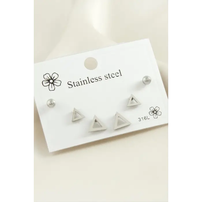 6 Adet Üçgen Çelik Küpe