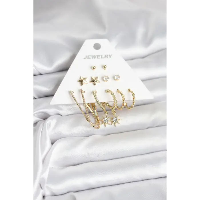 6 Çift Kadın Küpe Seti Gold Renk