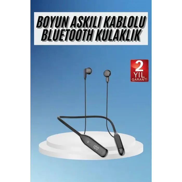60 Saat Kablolu Boyun Askılı Dijital Göstergeli Bluetooth Kulaklığı