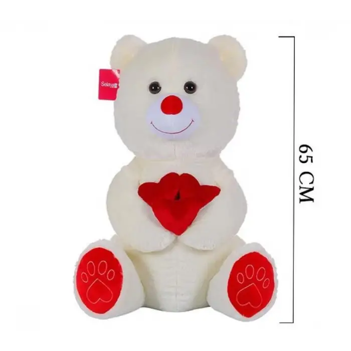 65 Cm Kalpli Ekru  Sevimli Ayıcık Peluş