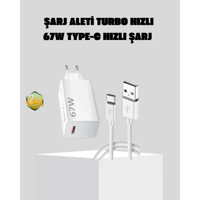 67W Süper Hızlı Şarj Adaptörü ve Kablo Seti – Güvenli, Kompakt ve Ergonomik Tasarım