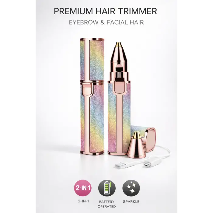 2in1 USB Şarjlı Yüz ve Kaş Tüy Alıcı, Tahrişsiz Hassas Kesim ve Premium Simli Gövde