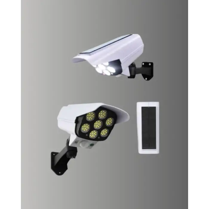 77 LEDli Güneş Enerjili Güvenlik Lambası ve Kukla Kamera – Hareket Sensörlü, 2400mAh Pilli