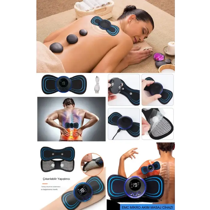 8 Modlu Mini Şarjlı Kelebek LCD Ekran Ems Boyun Omuz Kol Sırt Elektrikli Masaj Bantı Kas Stimülatörü