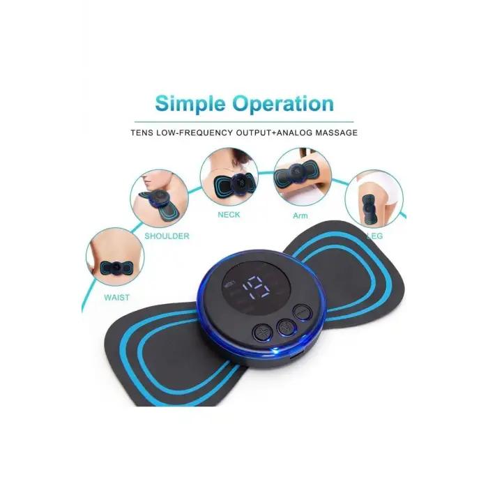 8 Modlu Mini Şarjlı Kelebek LCD Ekran Ems Boyun Omuz Kol Sırt Elektrikli Masaj Bantı Kas Stimülatörü