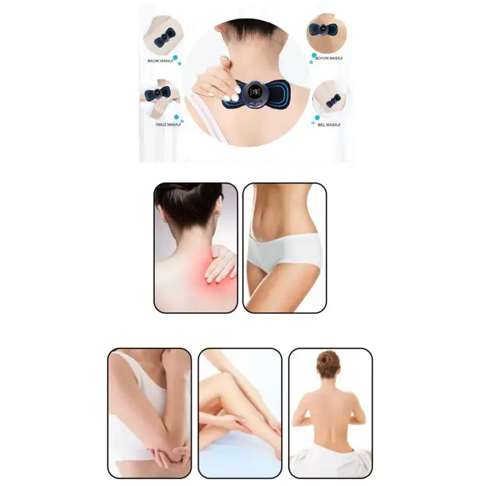 8 Modlu Mini Şarjlı Kelebek LCD Ekran Ems Boyun Omuz Kol Sırt Elektrikli Masaj Bantı Kas Stimülatörü