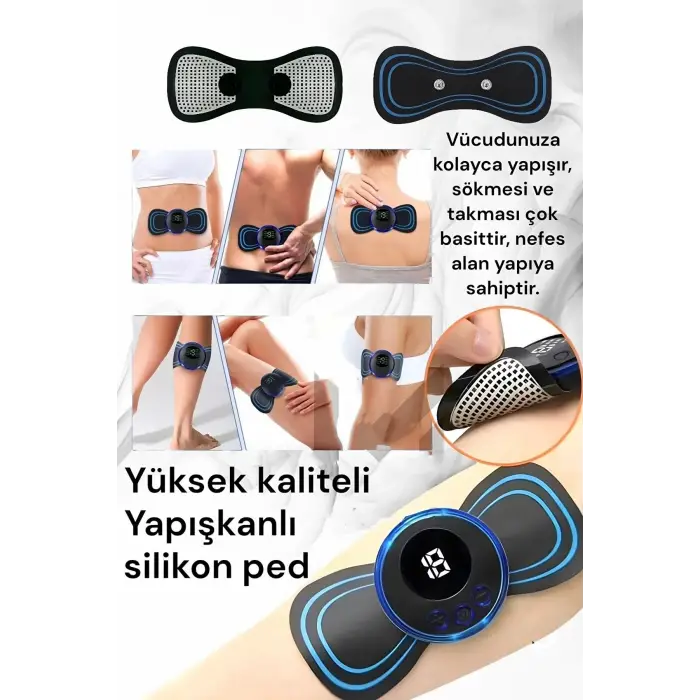 8 Modlu Mini Şarjlı Kelebek LCD Ekran Ems Boyun Omuz Kol Sırt Elektrikli Masaj Bantı Kas Stimülatörü