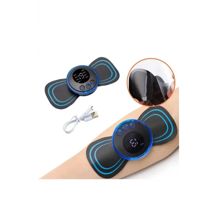 8 Modlu Mini Şarjlı Kelebek LCD Ekran Ems Boyun Omuz Kol Sırt Elektrikli Masaj Bantı Kas Stimülatörü