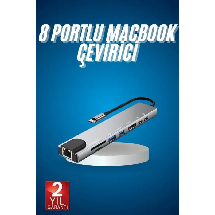 8 Port Çoklayıcı Macbook Ile Uyumlu Çoğaltıcı Type-C dönüştürücü TF SD kart