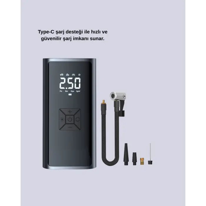 80W Kablosuz Dijital Ekranlı Taşınabilir Lastik Şişirme Pompası