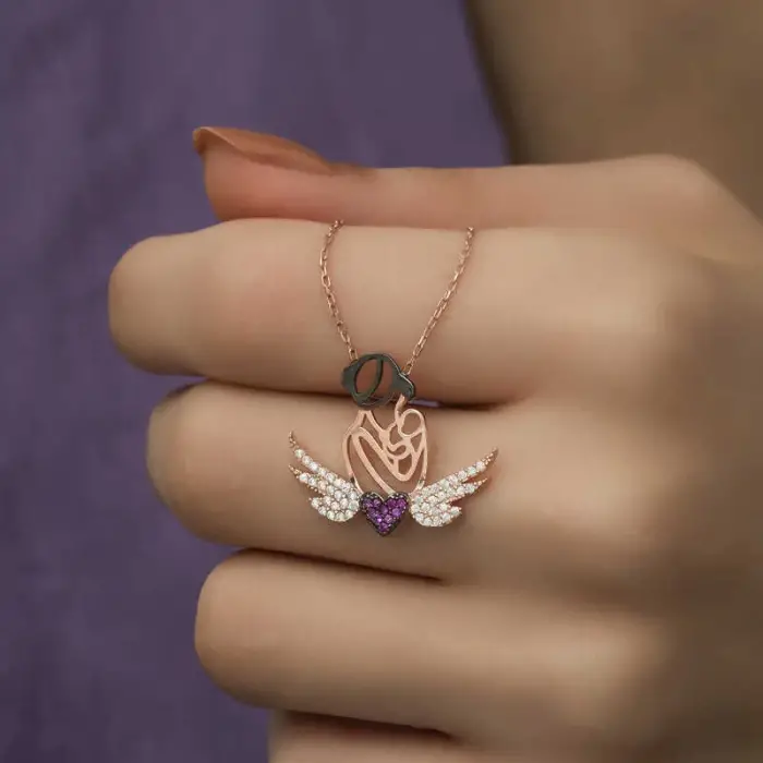 925 Ayar Gümüş Kalpli Anne Ve Çocuk Gümüş Kolye (PT2610720) (336336)