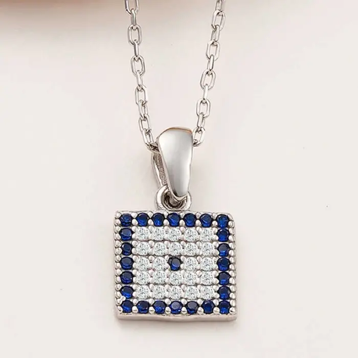 925 Ayar Gümüş Kare Nazar Kadın Kolye (T7969) (336336)