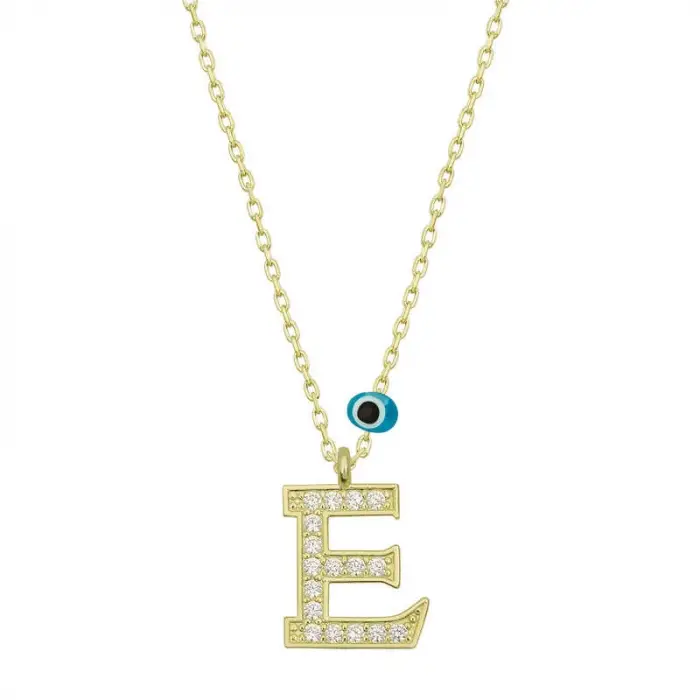 925 Ayar Gümüş Nazar E Harfi Kadın Kolye (T6773) (336336)