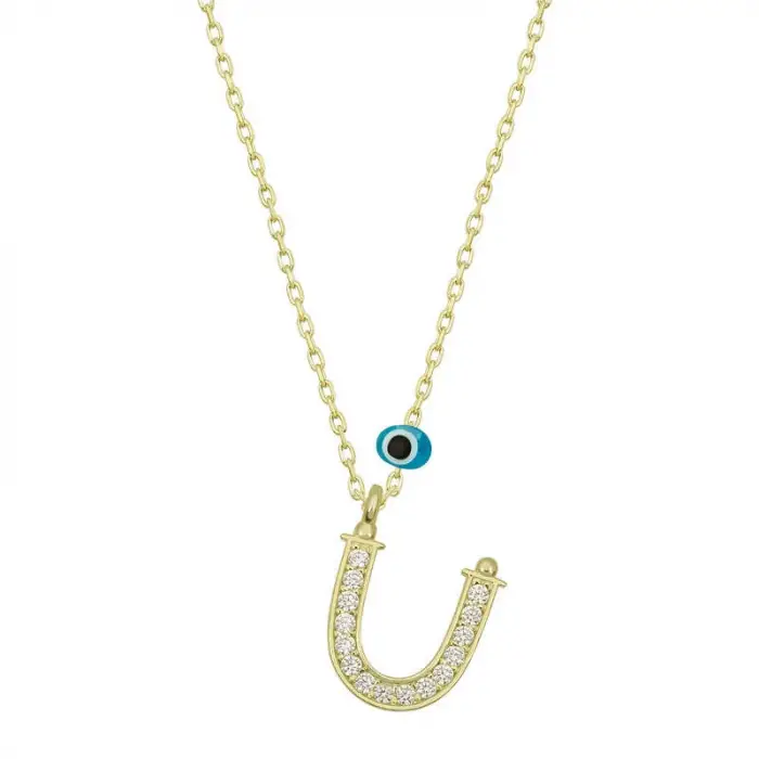925 Ayar Gümüş Nazar Gold Ü Harfi Kadın Gümüş Kolye (T6799) (336336)