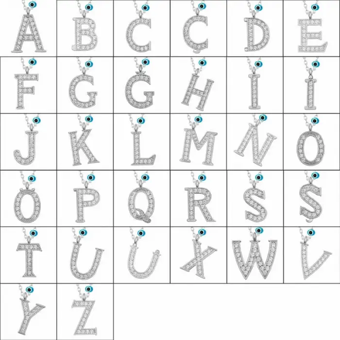925 Ayar Gümüş Nazar Rodyum L Harfi Kadın Gümüş Kolye (T6817) (336336)