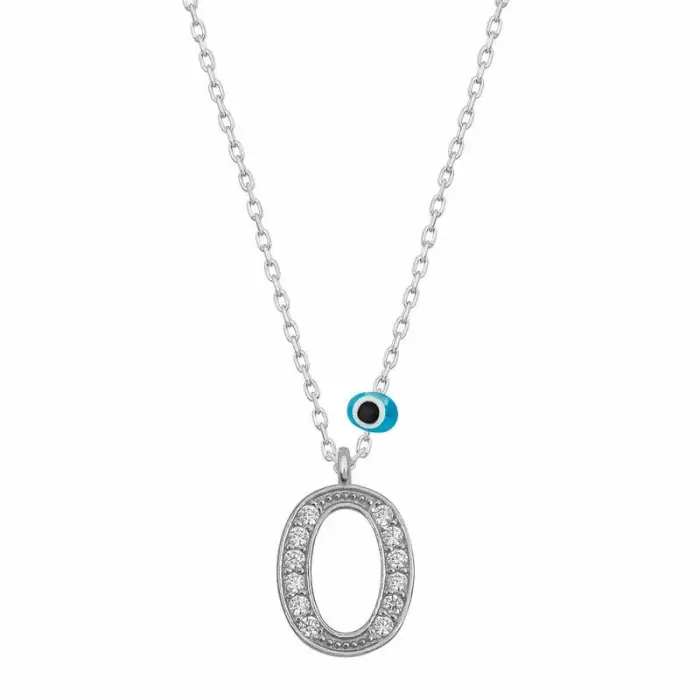 925 Ayar Gümüş Nazar Rodyum O Harfi Kadın Gümüş Kolye (T6820) (336336)