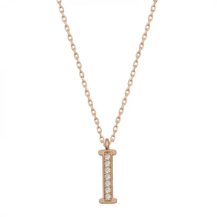 925 Ayar Gümüş Rose I Harfi Kadın Gümüş Kolye (T6732) (336336)