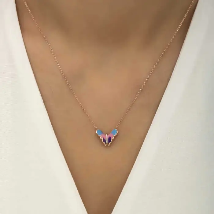 925 Ayar Gümüş Rose Minimal Kelebek Kadın Gümüş Kolye (T5959) (336336)
