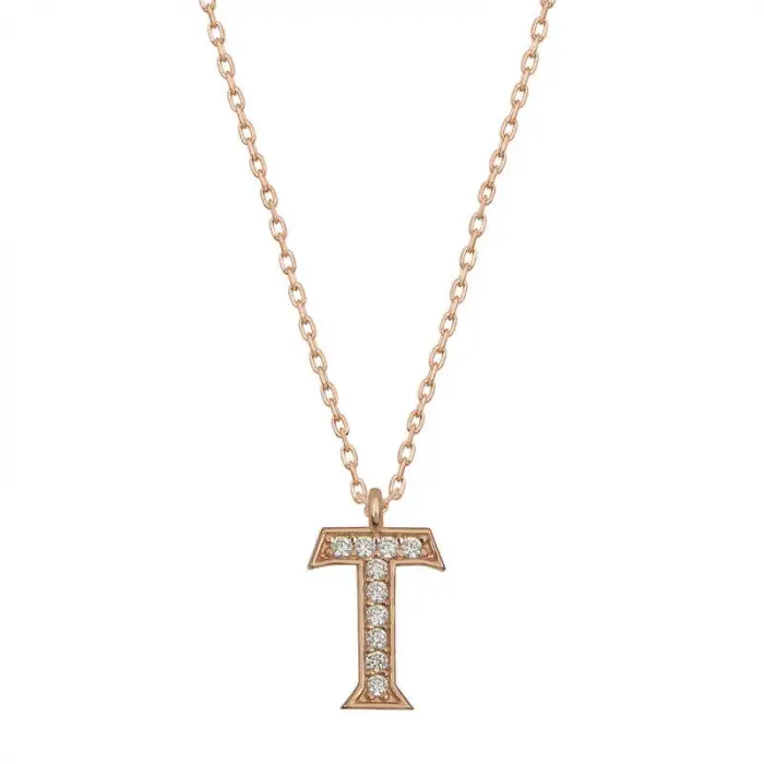 925 Ayar Gümüş Rose T Harfi Kadın Gümüş Kolye (T6745) (336336)