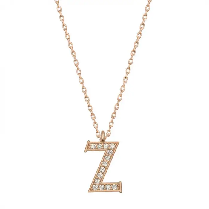 925 Ayar Gümüş Rose Z Harfi Kadın Gümüş Kolye (T6750) (336336)