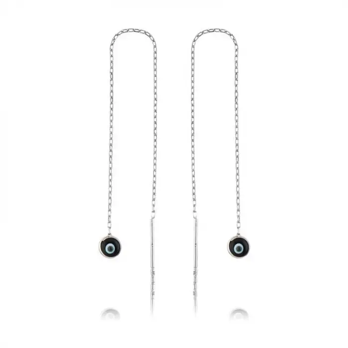 925 Ayar Gümüş Zincirli Lacivert Nazar Küpe (EA1160041) (336336)