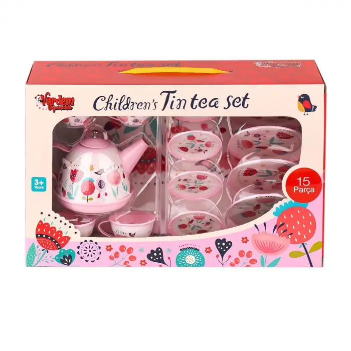 998A-998B Çiçek Desenli Metal Çay Seti 15 Parça