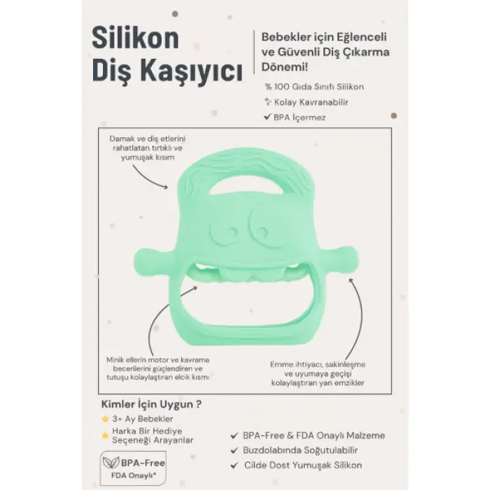 Açık Yeşil Bebek Silikon Diş Kaşıyıcı